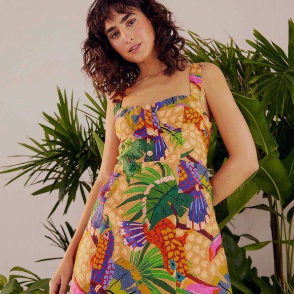 FARM Rio. Sand Painted Toucans Mini Dress Small - Picture 1 of 15